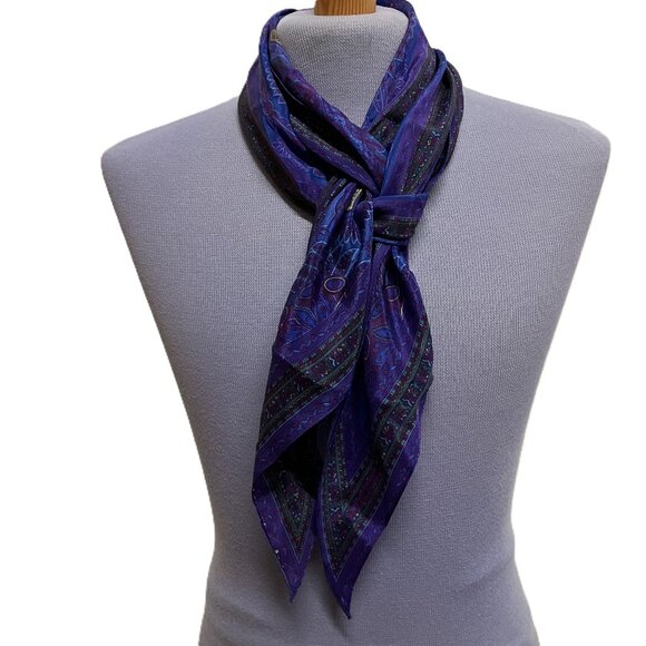 Liz Claiborne Silky Scarf Pointed End Blue Paisley Vintage Hair Bow Tie Headband - Picture 5 of 6